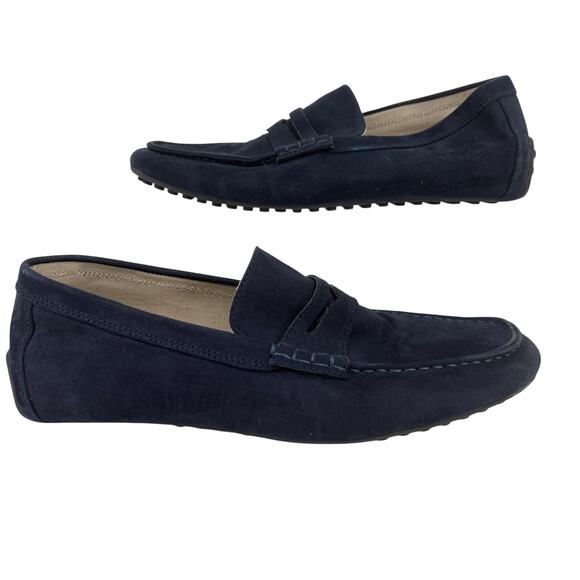 H&M Loafer Shoes Mens Size 10 Navy Blue Driving Slip On Faux Suede Canvas - Picture 1 of 10
